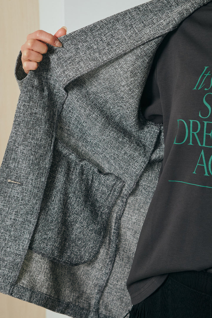 [SET]ミックスツイードベルト付きジャケット+斜めフリンジデザインスカート(2set)