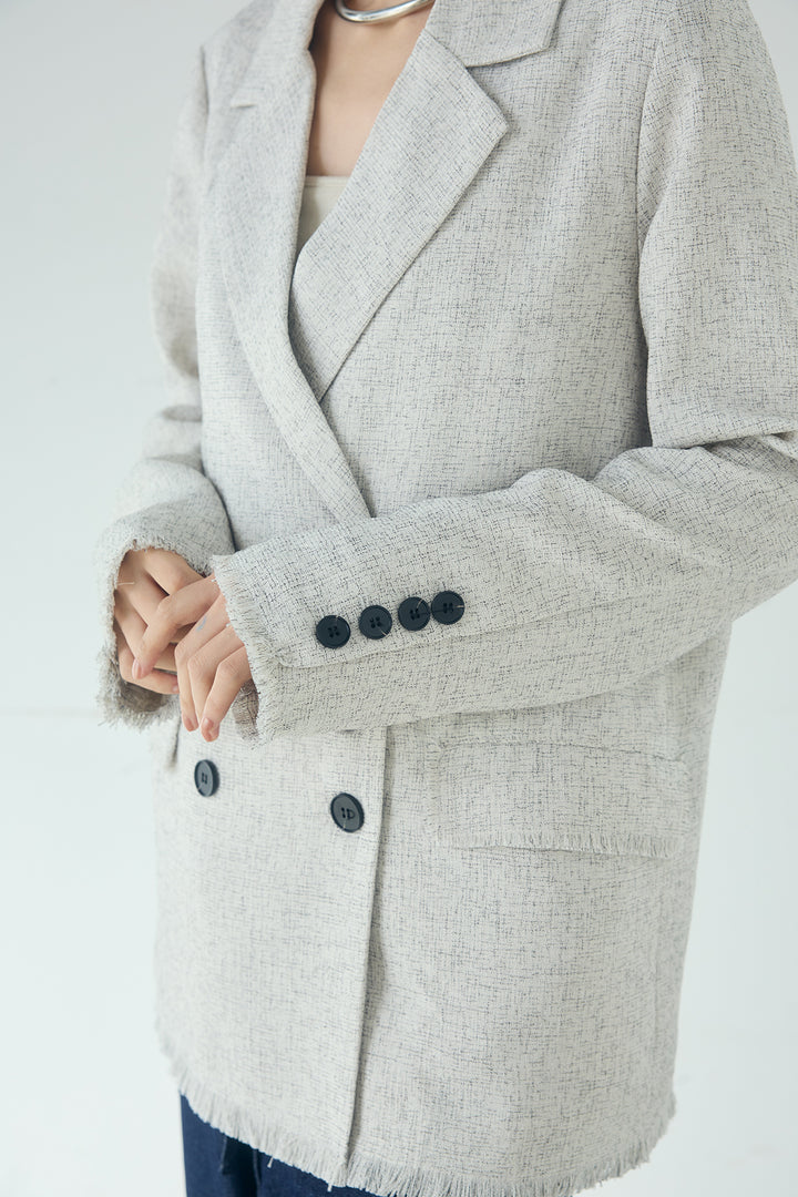 [SET]スラブネップツイードフリンジテーラードジャケット+サイドデザイン入りスウェットパンツ+裾レースキャミソール(3set)