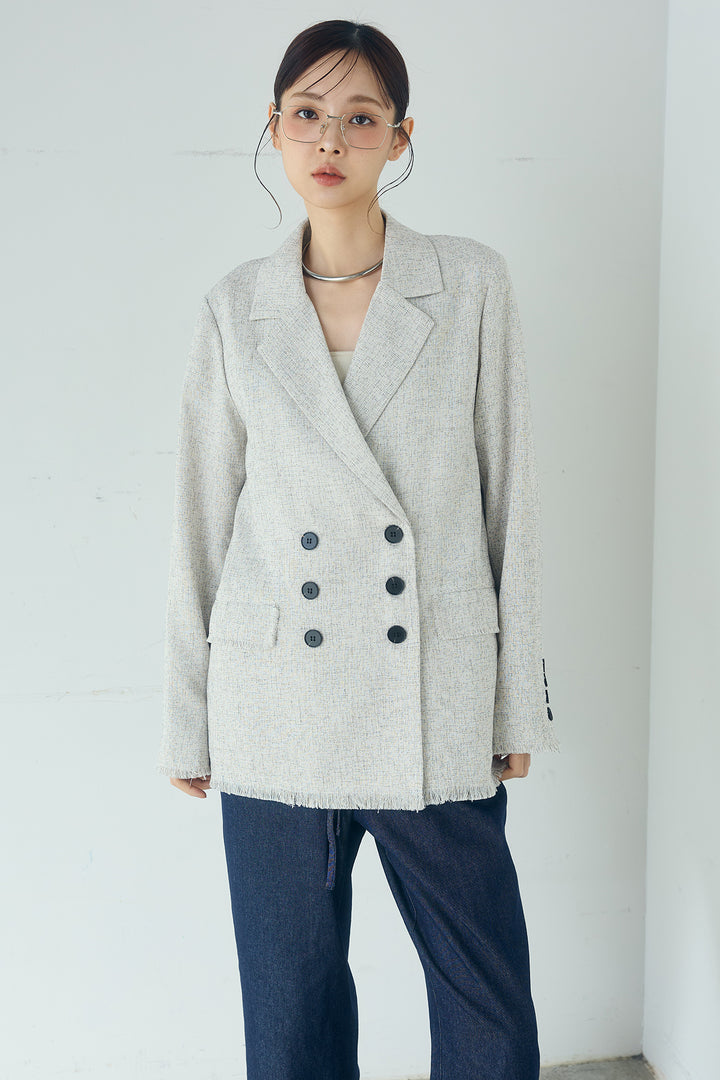 [SET]スラブネップツイードフリンジテーラードジャケット+デニムペプラムコンビネゾン(2set)