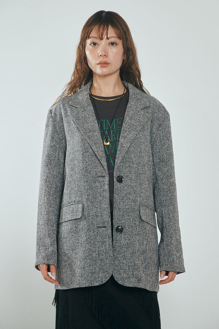 [SET]ミックスツイードベルト付きジャケット+斜めフリンジデザインスカート(2set)