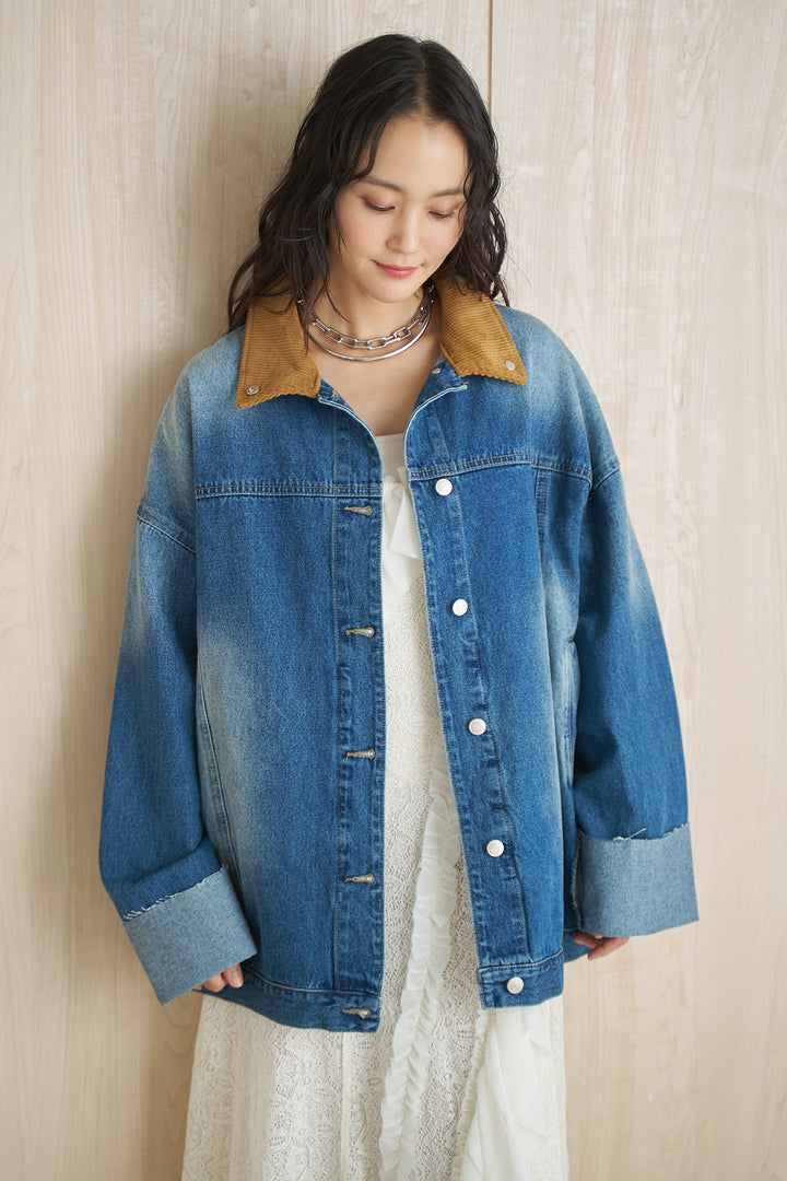 [SET]デニムミドルカバーオール+カットオフポケットベイカースカート(2set)