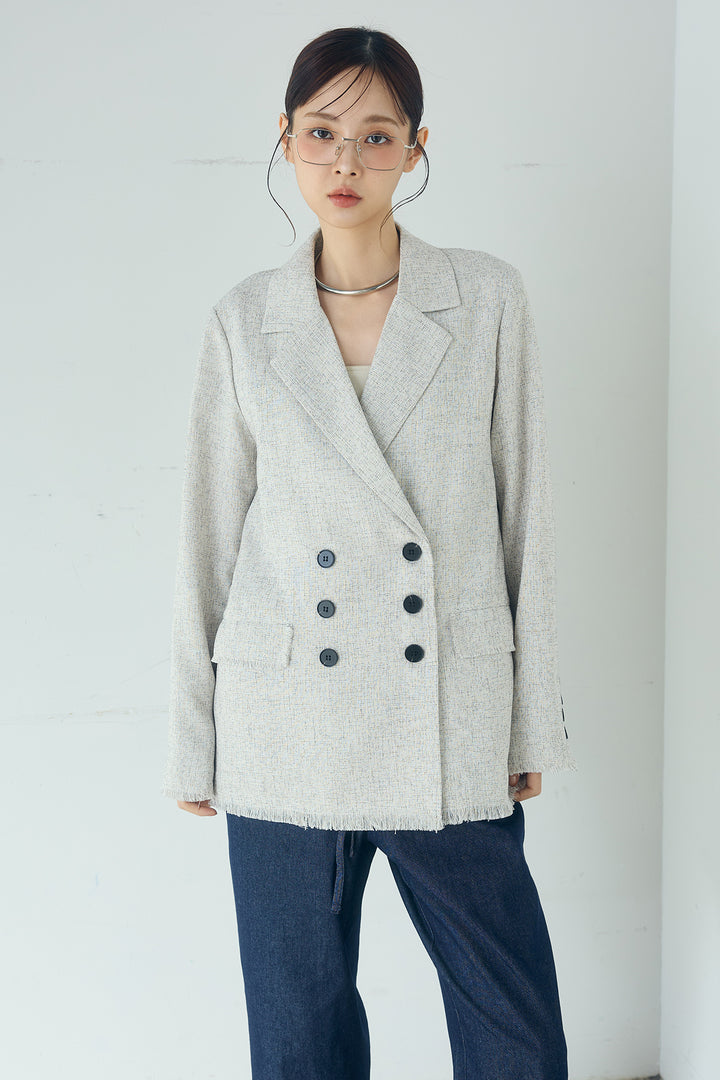 スラブネップツイードフリンジテーラードジャケット