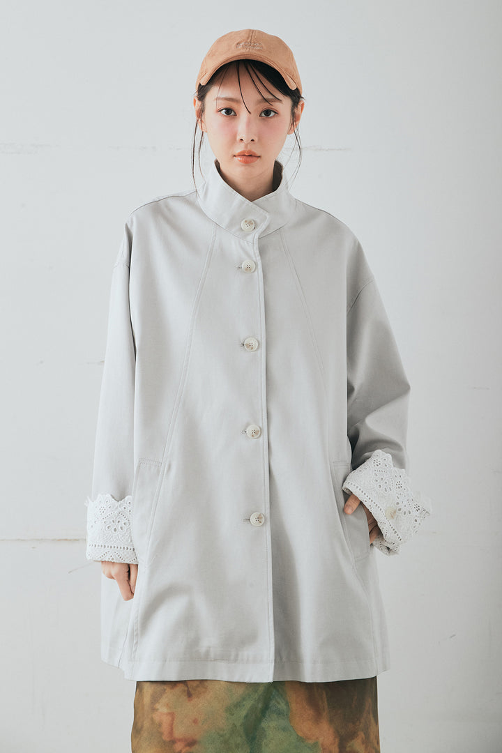 袖折り返しレースデザインアウター