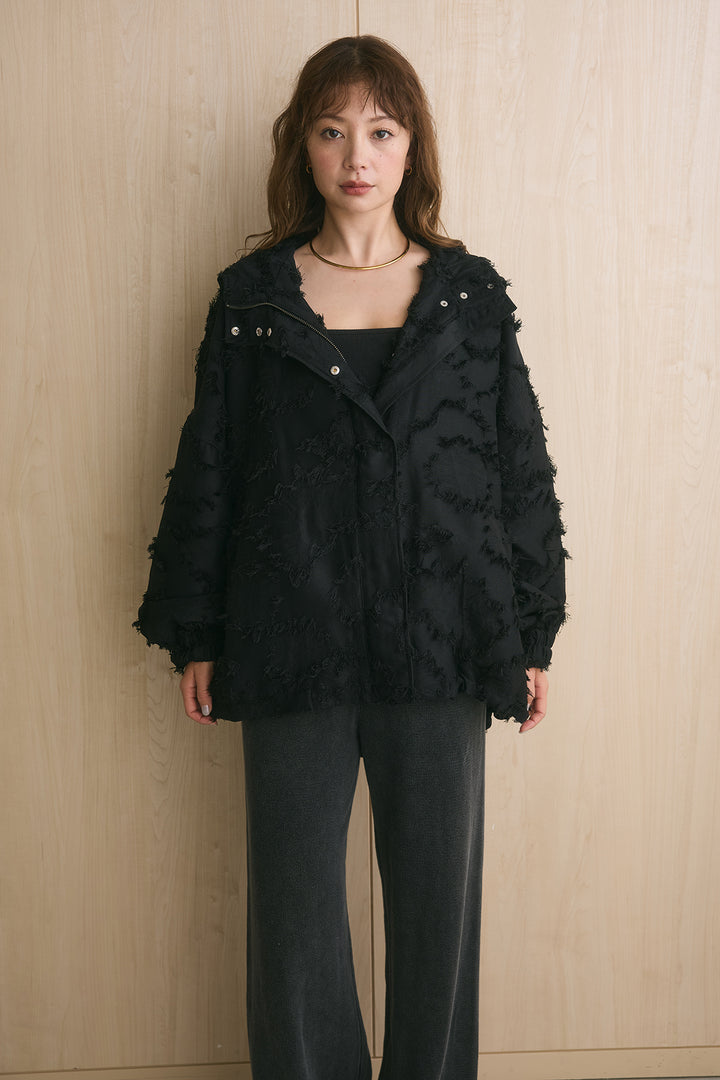 [SET]ジャガードマウンテンブルゾン+リブウエストワイドパンツ(2set)