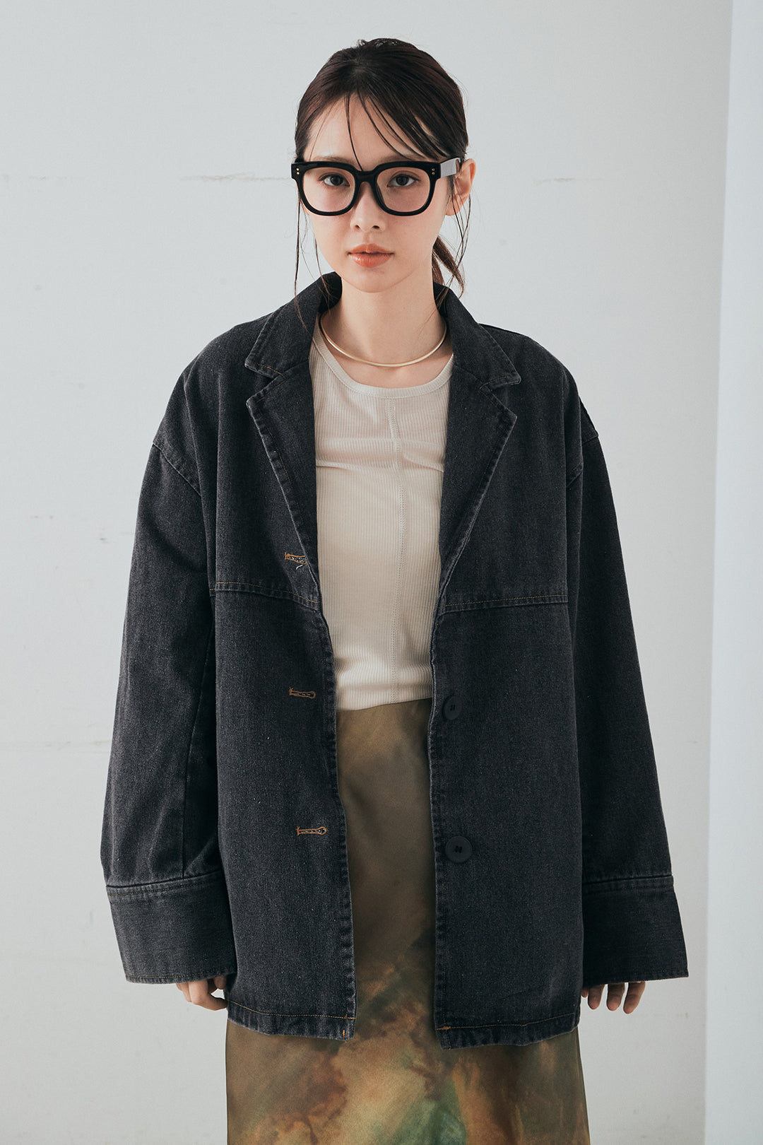 [SET]オーバーデニムジャケット+ウエストクロスデニムタイトスカート(2set)