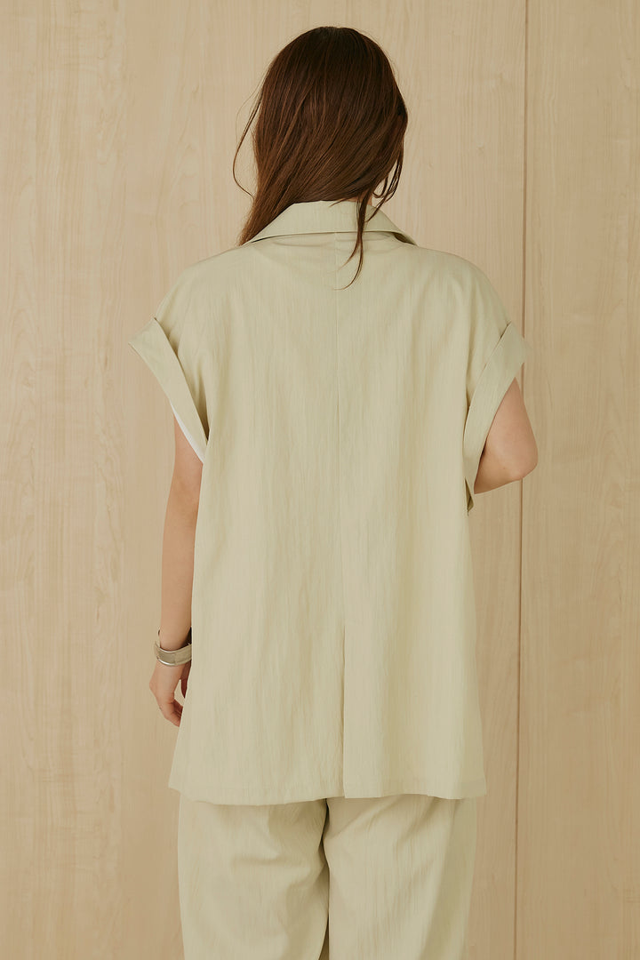 [SET]リネンライクテーラードワイドジレ+サテンレーストリムキャミインナー+リネンライク2タックワイドパンツ(3set)
