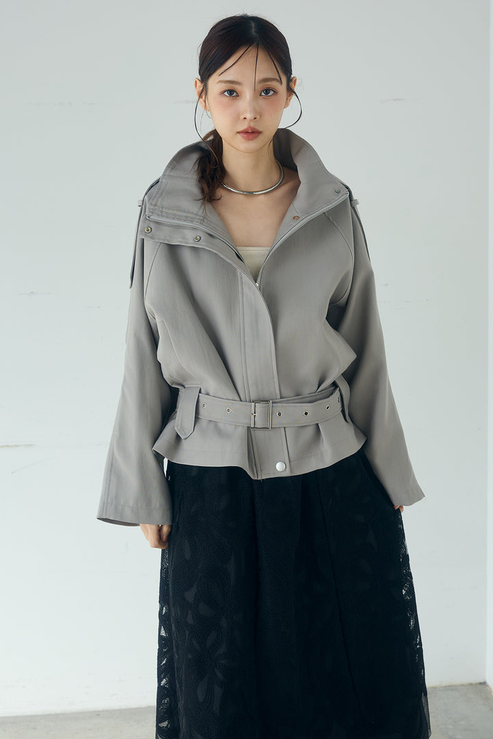 [SET]ベルト付きスタンドネックアウター+ツイルタックハーフパンツ(2set)