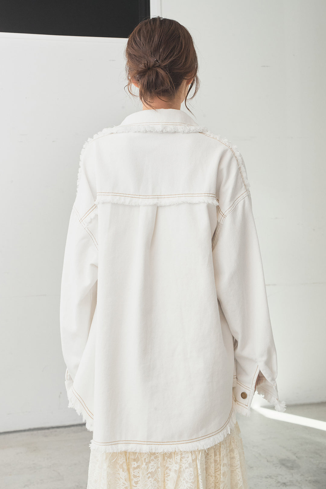 [SET]フリンジデニムジャケット+レース刺繍フレアキャミワンピース(2set)