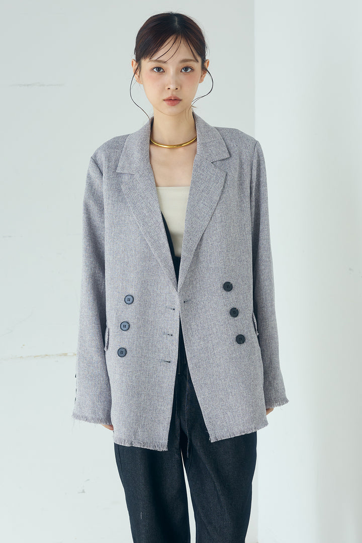 [SET]スラブネップツイードフリンジテーラードジャケット+デニムペプラムコンビネゾン(2set)