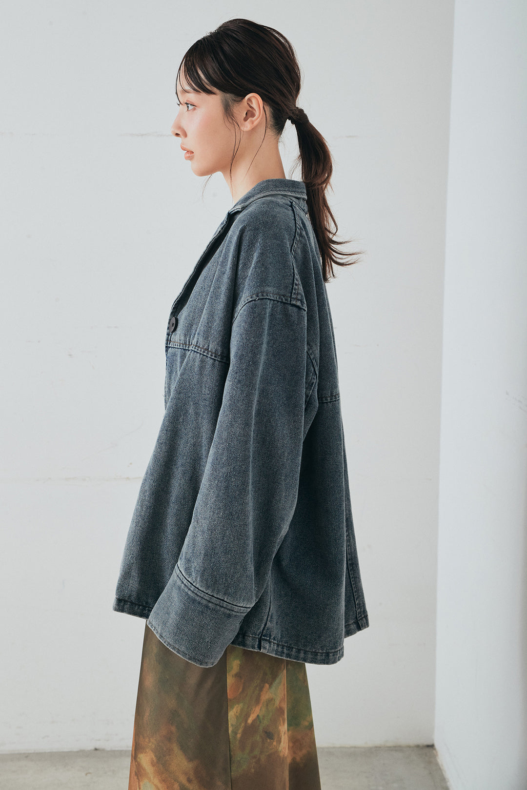 [SET]オーバーデニムジャケット+ウエストクロスデニムタイトスカート(2set)