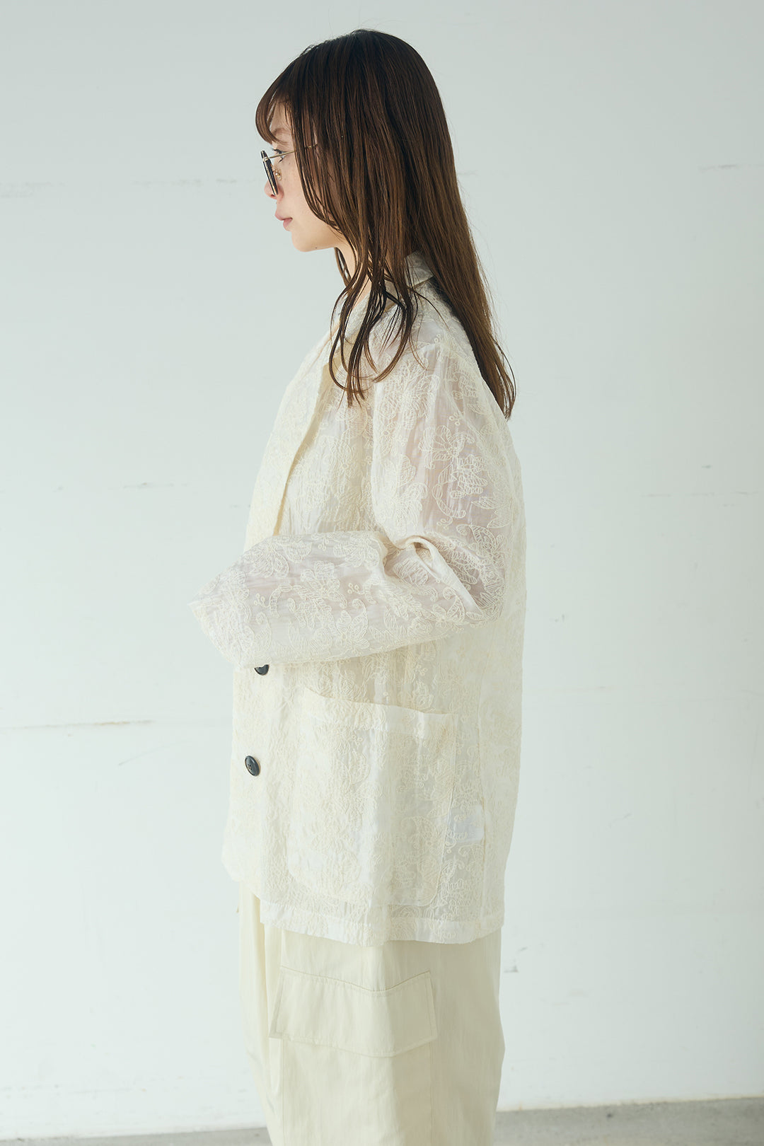 [SET]刺繍シアーテーラードジャケット+撥水フリルビスチェ+撥水ジョガーパンツ(3set)