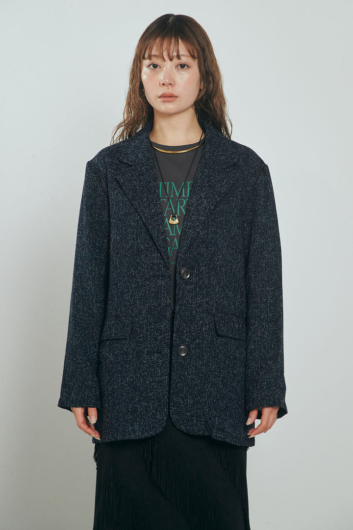 [SET]ミックスツイードベルト付きジャケット+斜めフリンジデザインスカート(2set)