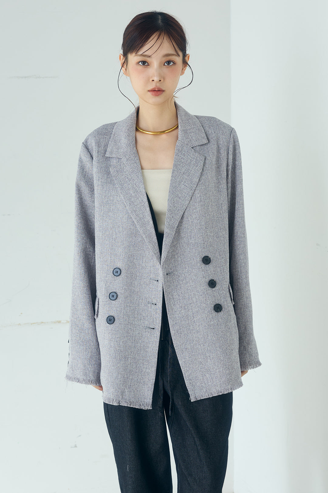 [SET]スラブネップツイードフリンジテーラードジャケット+サイドデザイン入りスウェットパンツ(2set)