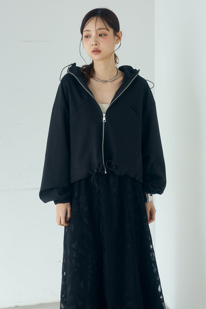 [SET]ネック裾絞りブルゾンアウター+マルチピンストライプ柄巻きスカート(2set)