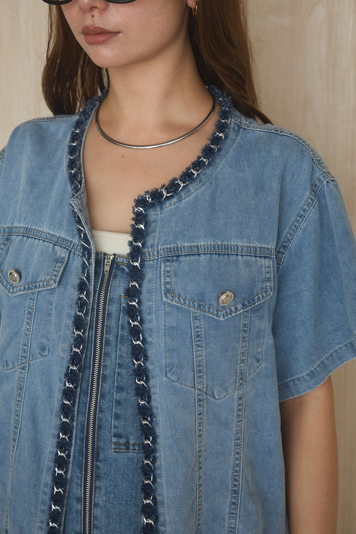 [SET]サマーデニムマリンジャケット+スラブデニムイージーパンツ(2set)