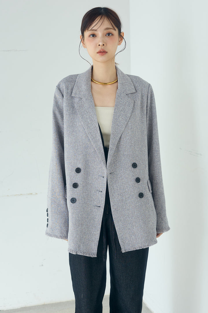 [SET]スラブネップツイードフリンジテーラードジャケット+サイドデザイン入りスウェットパンツ(2set)