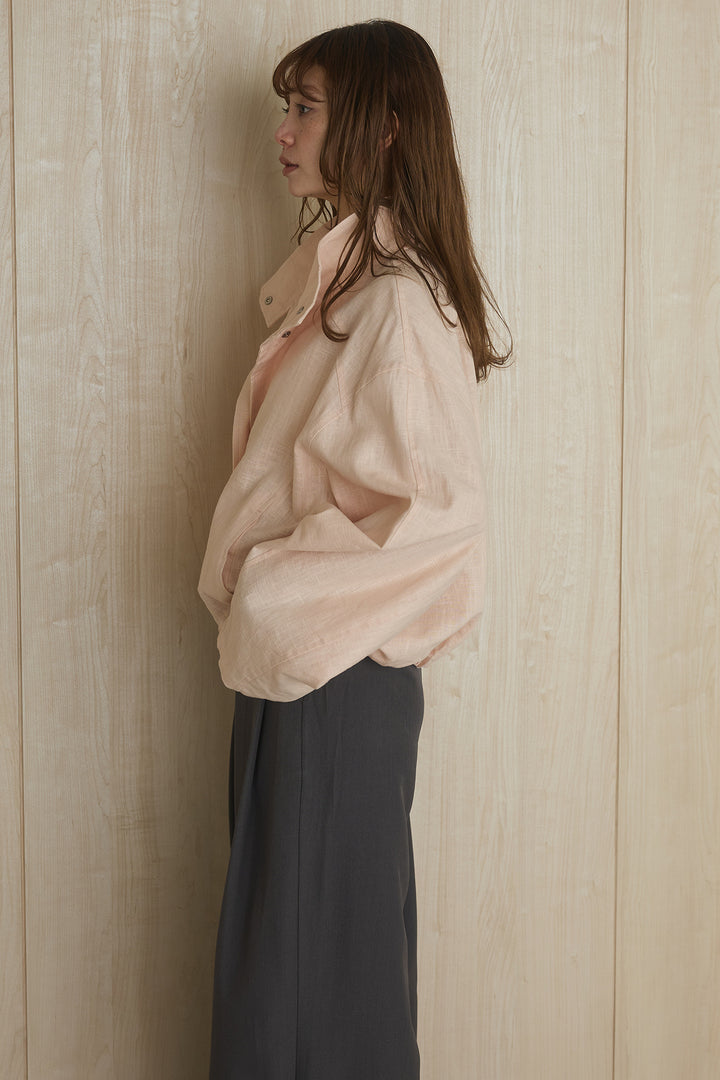 [SET]麻混スタンドネックブルゾン+ビックベルトループタックベルト付きワイドパンツ(2set)