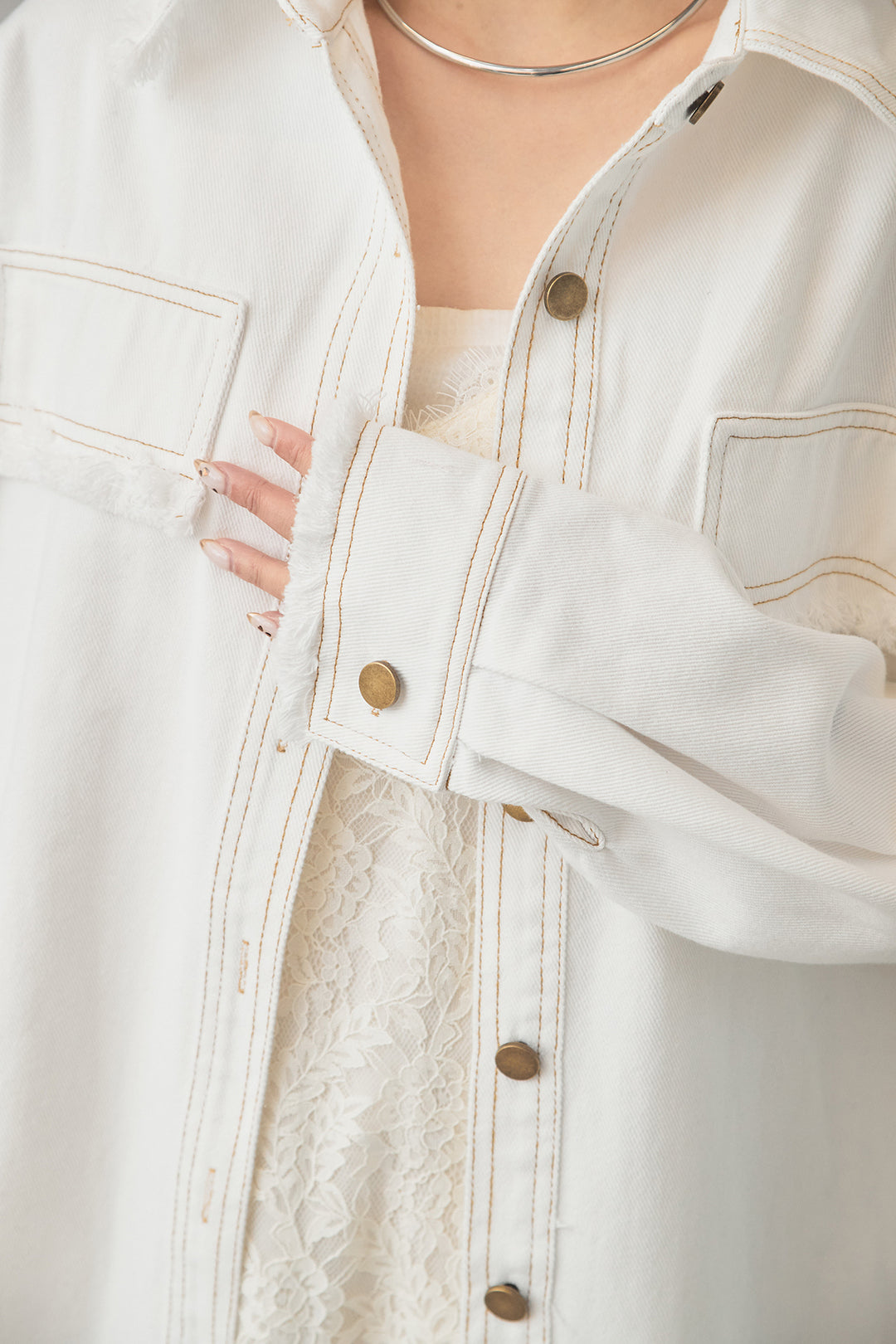 [SET]フリンジデニムジャケット+ダイヤ柄レースロングイージーパンツ(2set)