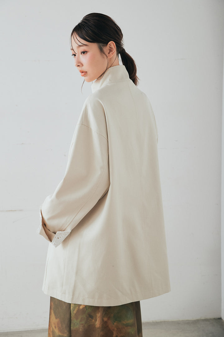 袖折り返しレースデザインアウター