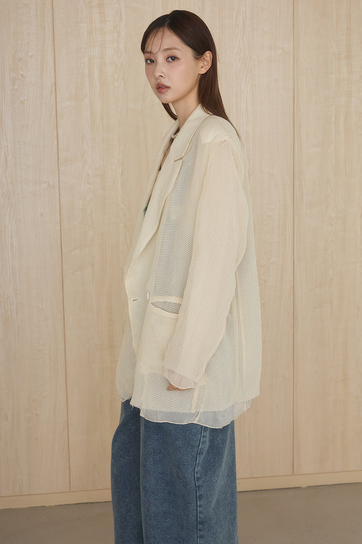 [SET]メッシュテーラードワイドジャケット+ノースリロングワンピース(2set)