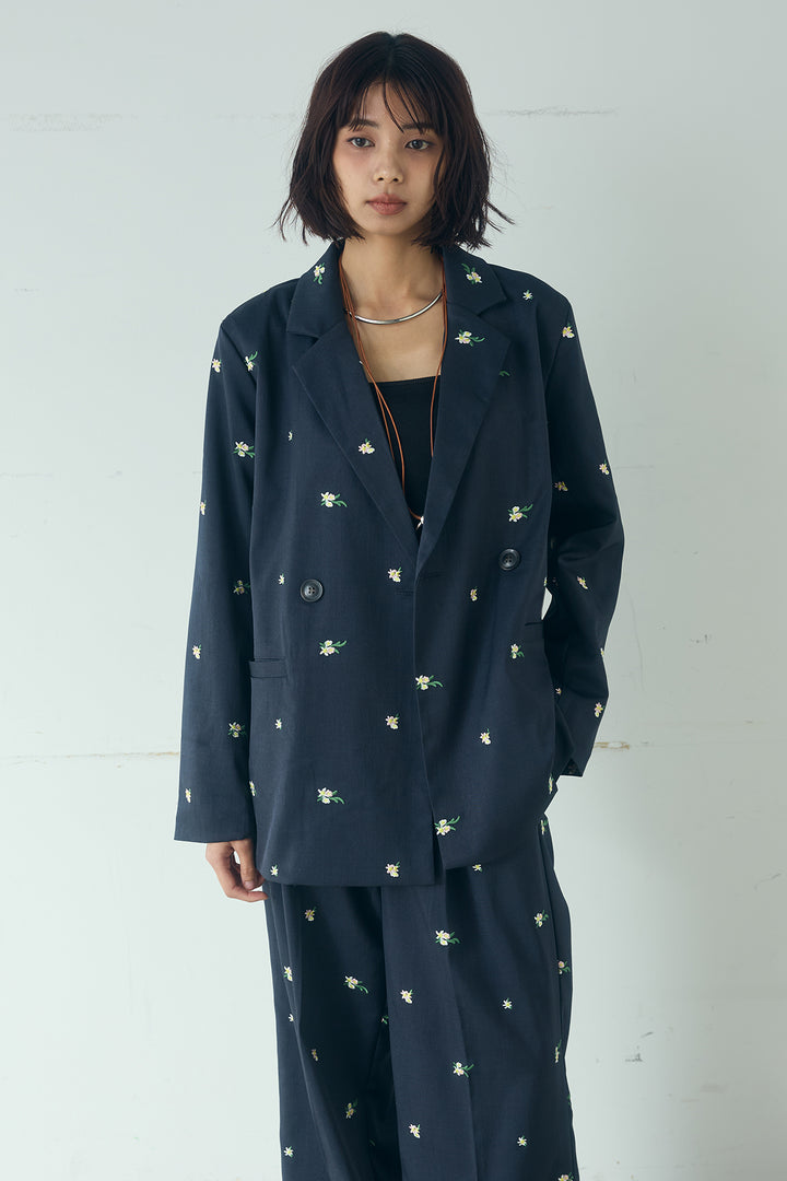 [SET]TRツイル花刺繍ジャケット+TRツイル花刺繍パンツ(2set)