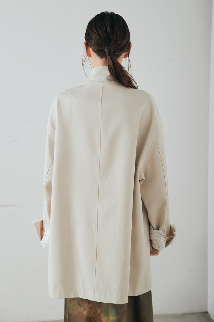 [SET]袖折り返しレースデザインアウター+ニュアンス柄サテンスカート(2set)