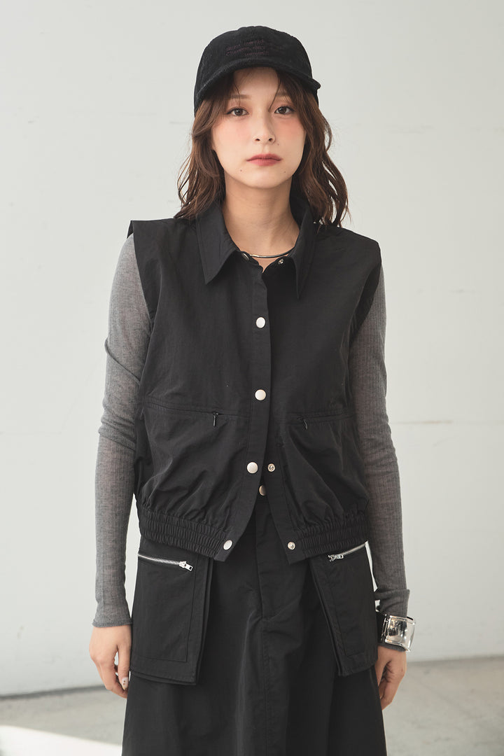 [SET]襟付きナイロンベスト+サイドデザインナイロンスカート(2set)