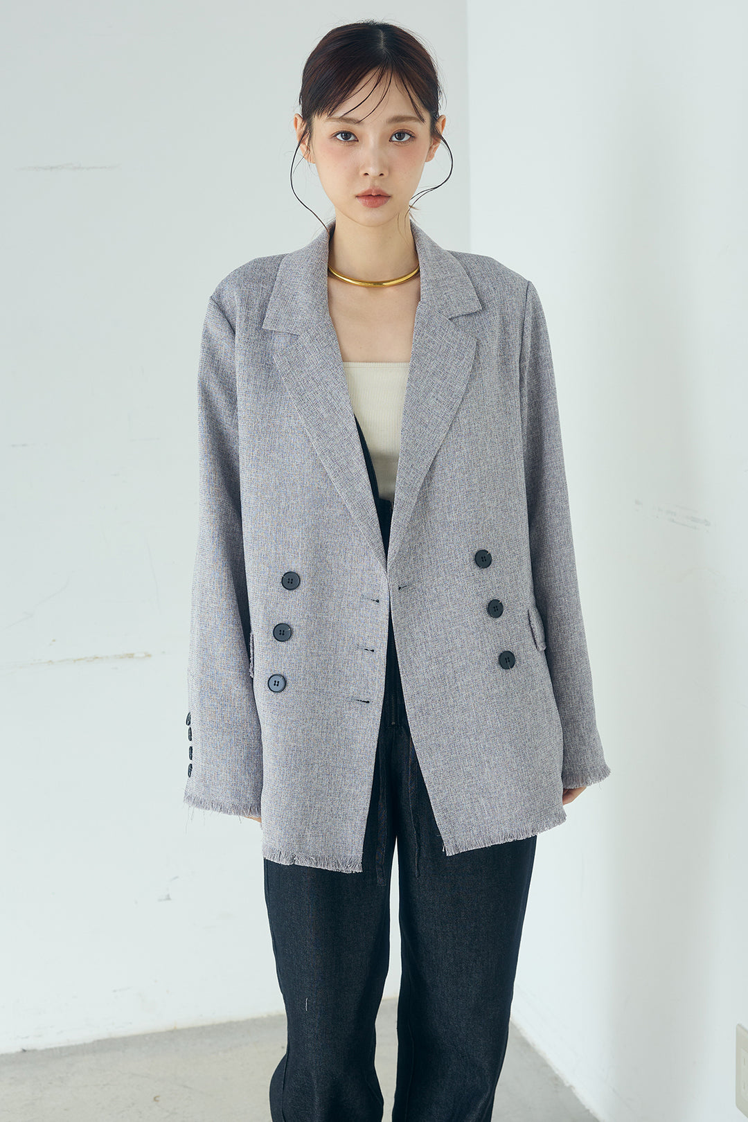 [SET]スラブネップツイードフリンジテーラードジャケット+デニムペプラムコンビネゾン(2set)