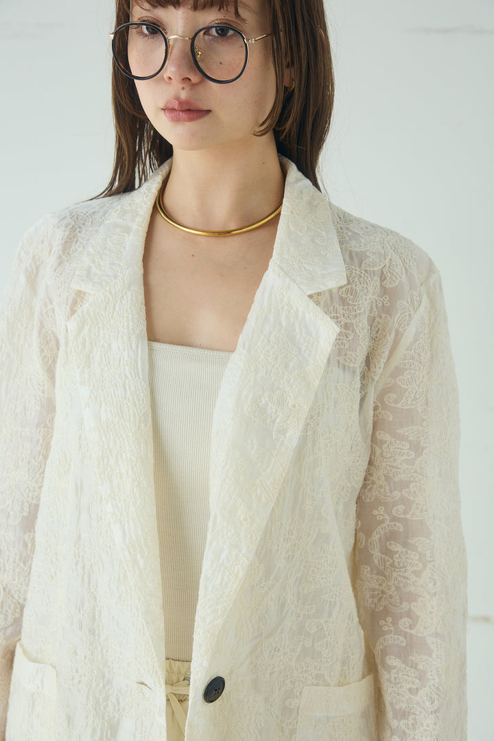 [SET]刺繍シアーテーラードジャケット+撥水フリルビスチェ+撥水ジョガーパンツ(3set)