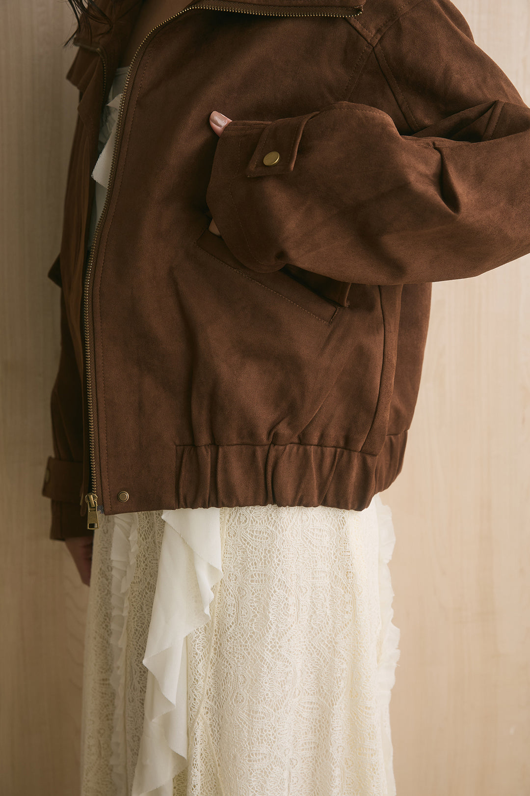 スリーブタックスウェードジップブルゾン