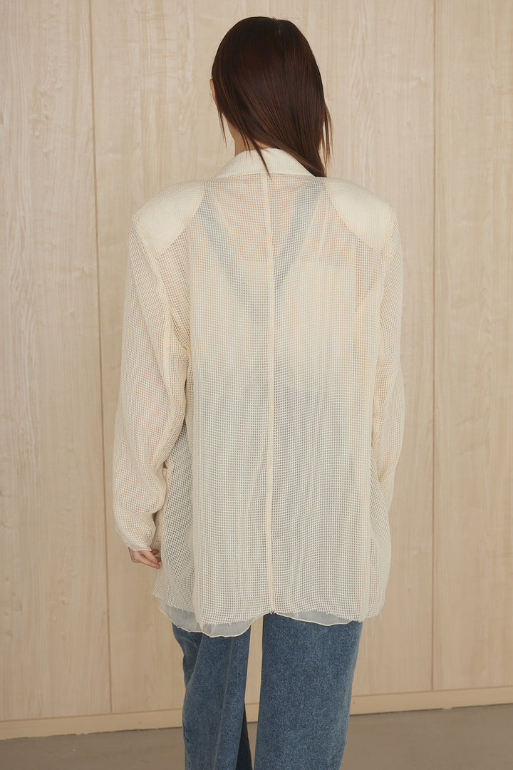 [SET]メッシュテーラードワイドジャケット+フロントボタンデニムサロペット(2set)