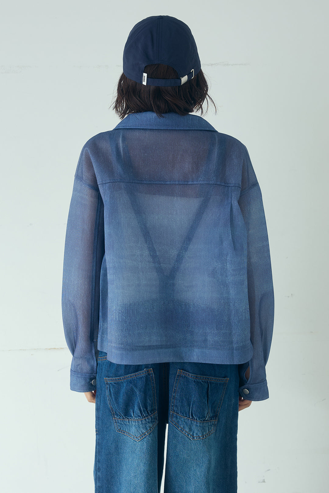 [SET]デニム風シアーダンボールジャケット+デニムサロペットワイドパンツ(2set)