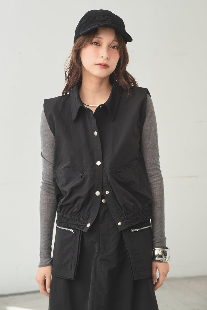 [SET]襟付きナイロンベスト+サイドデザインナイロンスカート(2set)