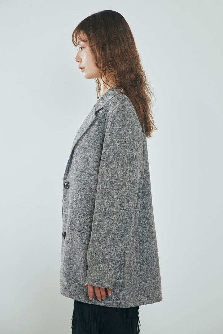 [SET]ミックスツイードベルト付きジャケット+斜めフリンジデザインスカート(2set)