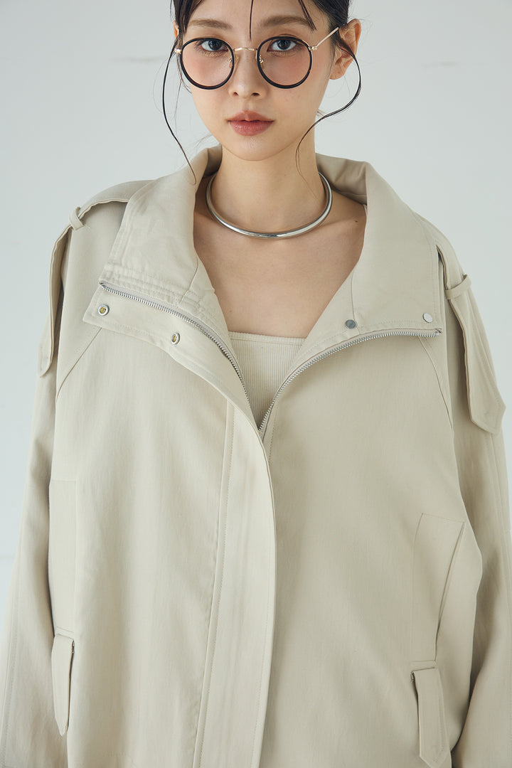 [SET]ベルト付きスタンドネックアウター+ニュアンス柄刺繍スカート(2set)