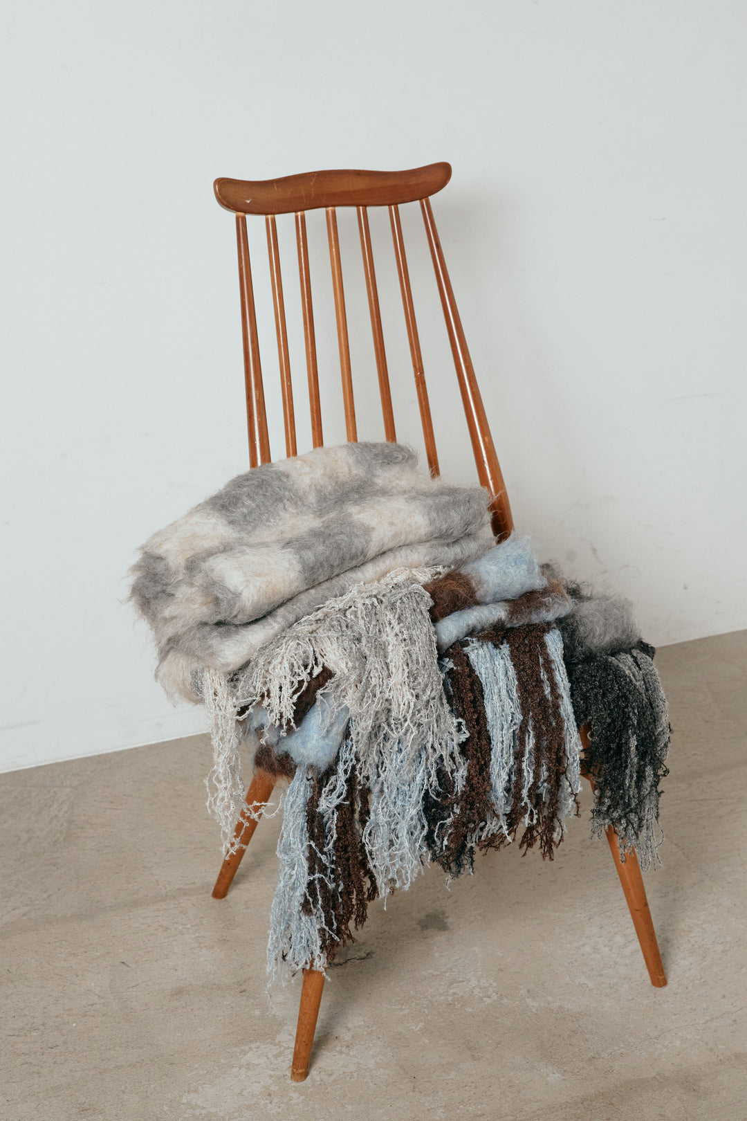 起毛チェックマフラー/ベージュグレー