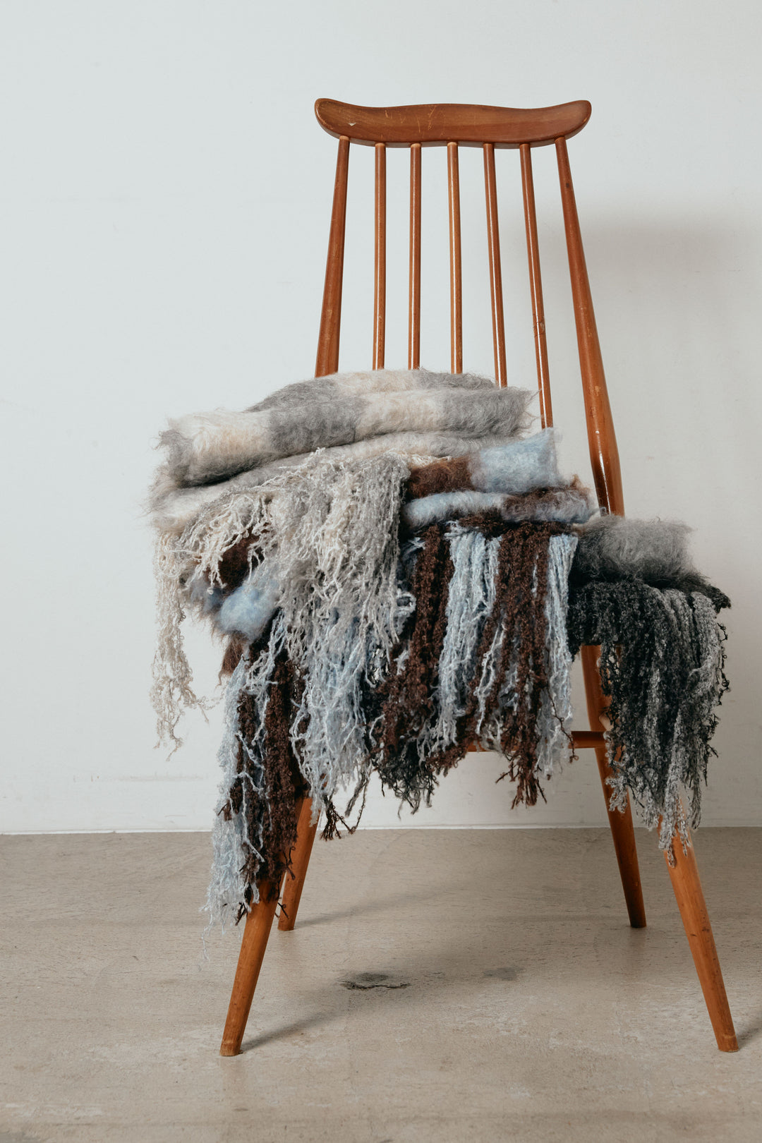 起毛チェックマフラー/ベージュグレー