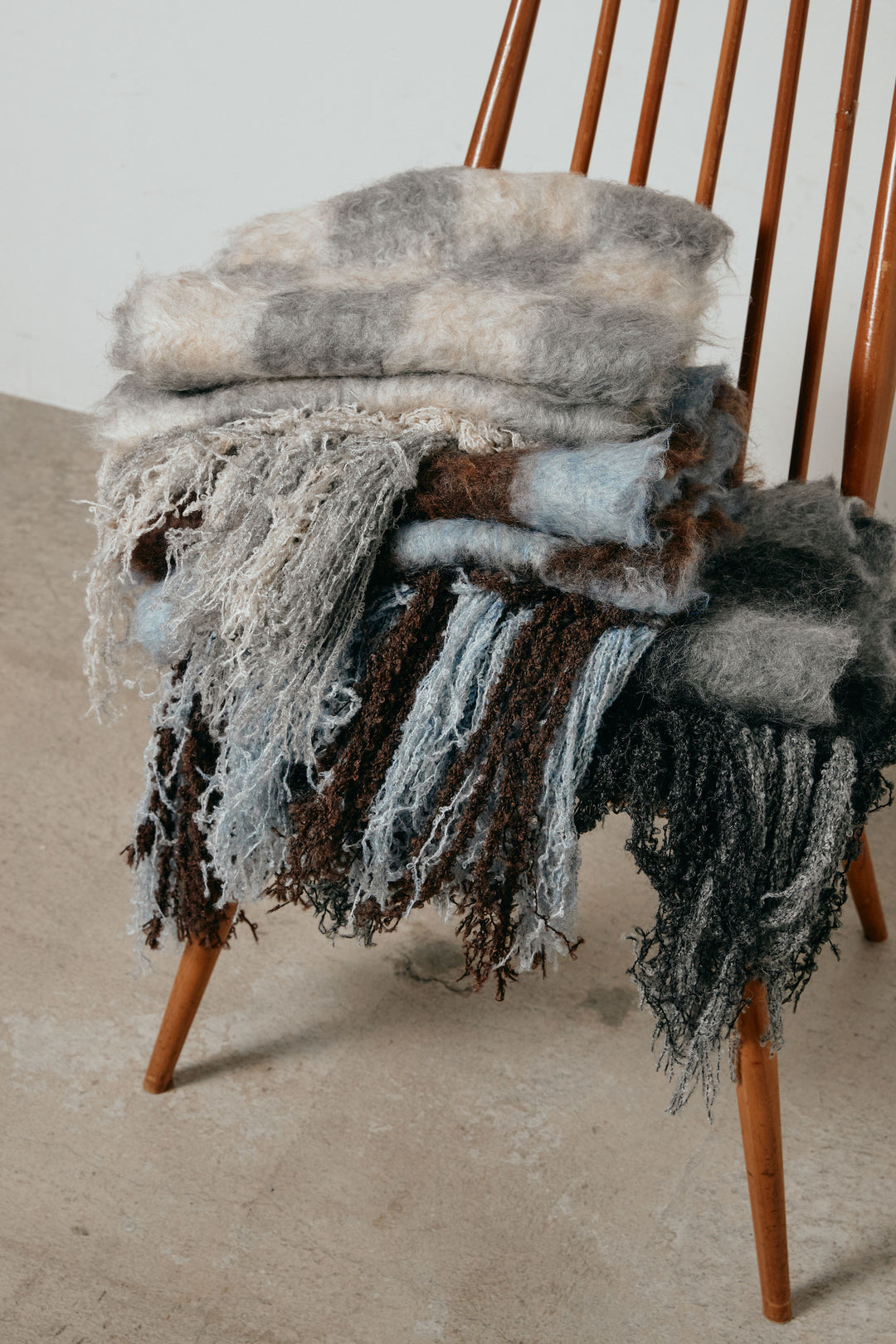 起毛チェックマフラー/ブルーブラウン