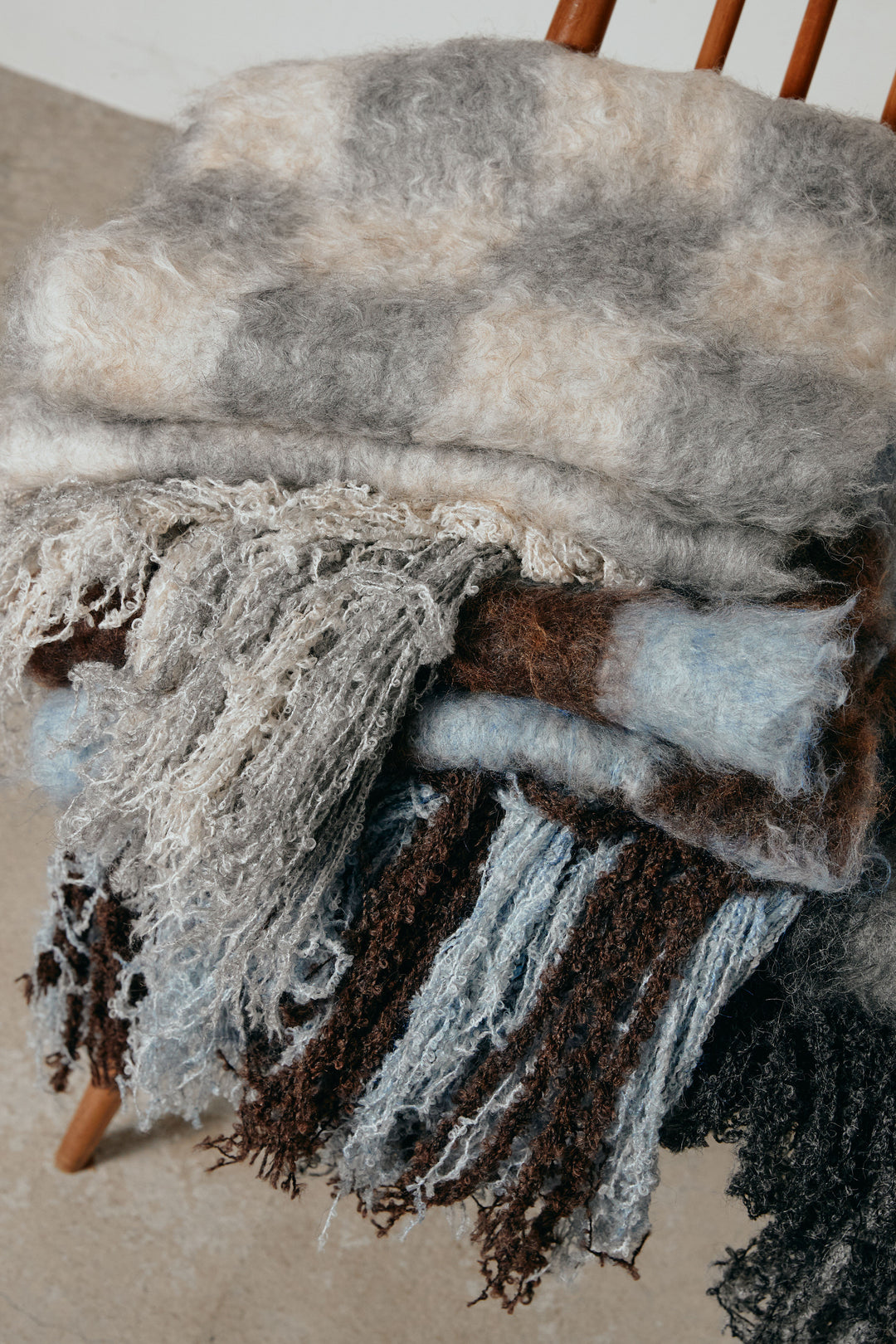 起毛チェックマフラー/ブルーブラウン