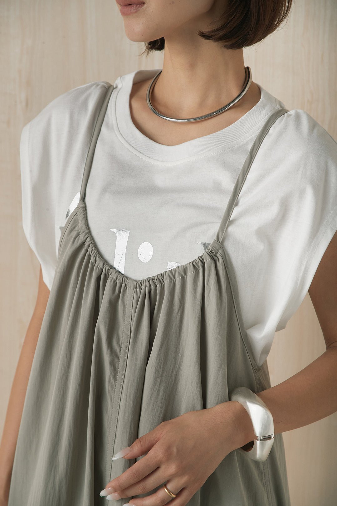[SET]ビッグロゴプリントTシャツ+ポケット付きワッシャーキャミワンピ(2set)