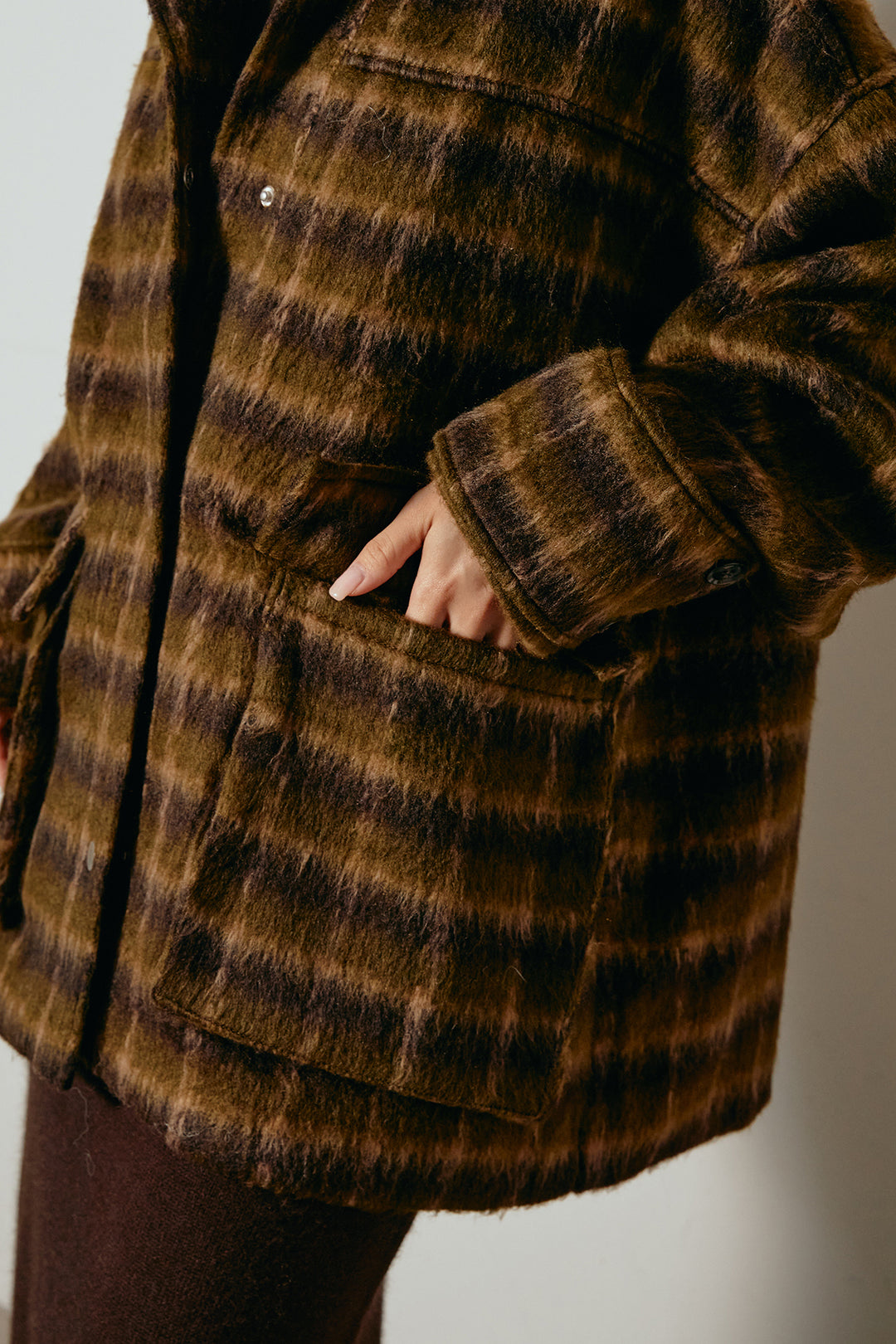 [SET]チェックシャギーミドルカバーオール+フロントラインデザインワイドスウェットパンツ(2set)