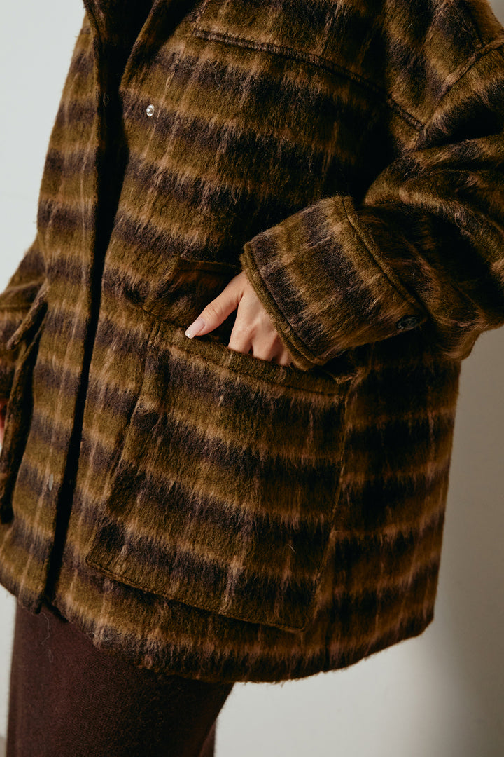 [SET]チェックシャギーミドルカバーオール+フロントラインデザインワイドスウェットパンツ(2set)