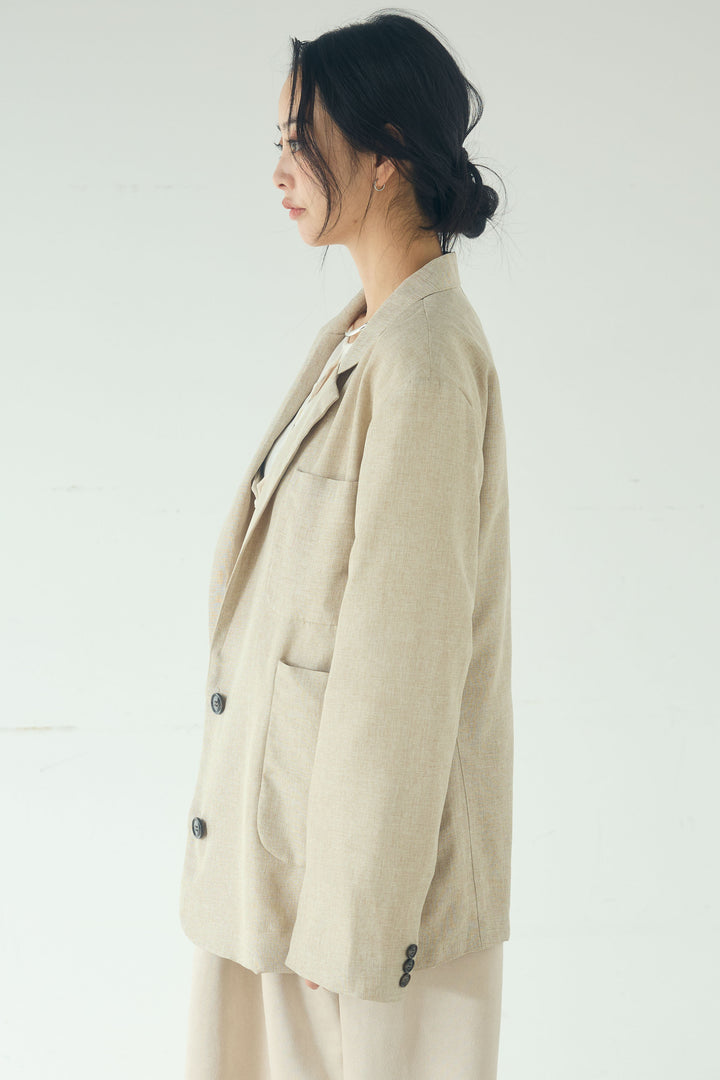 [SET]リネンライクテーラードジャケット+デニムフリルブラウス(2set)