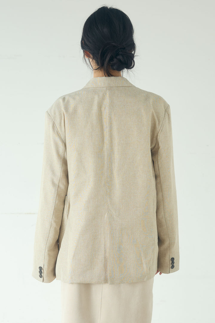 [SET]リネンライクテーラードジャケット+デニムフリルブラウス(2set)