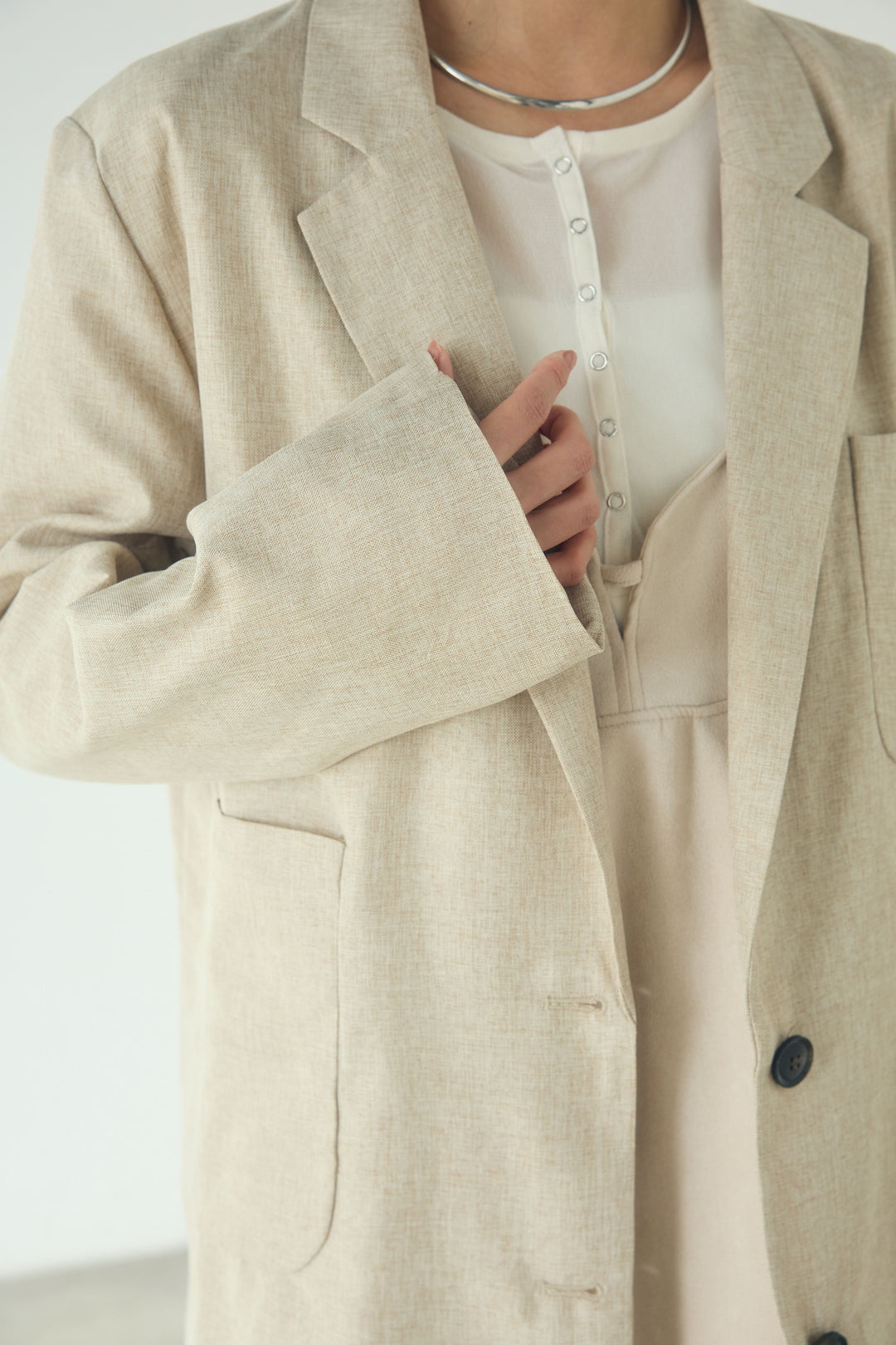 [SET]リネンライクテーラードジャケット+スエードポンチキャミワンピース(2set)