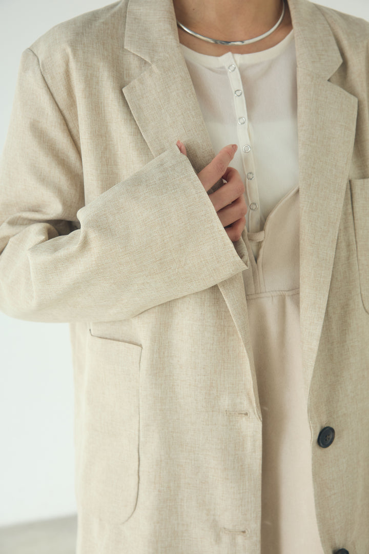 [SET]リネンライクテーラードジャケット+スエードポンチキャミワンピース(2set)