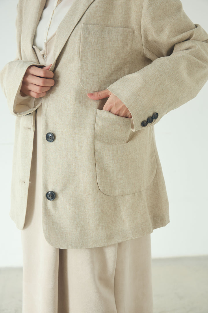 [SET]リネンライクテーラードジャケット+デニムフリルブラウス(2set)