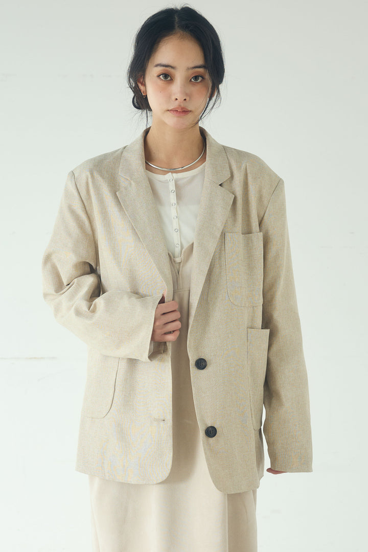 [SET]リネンライクテーラードジャケット+デニムフリルブラウス(2set)