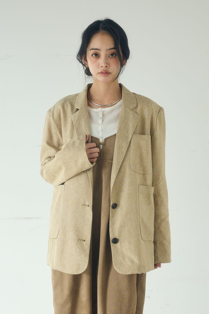 [SET]リネンライクテーラードジャケット+スエードポンチキャミワンピース(2set)
