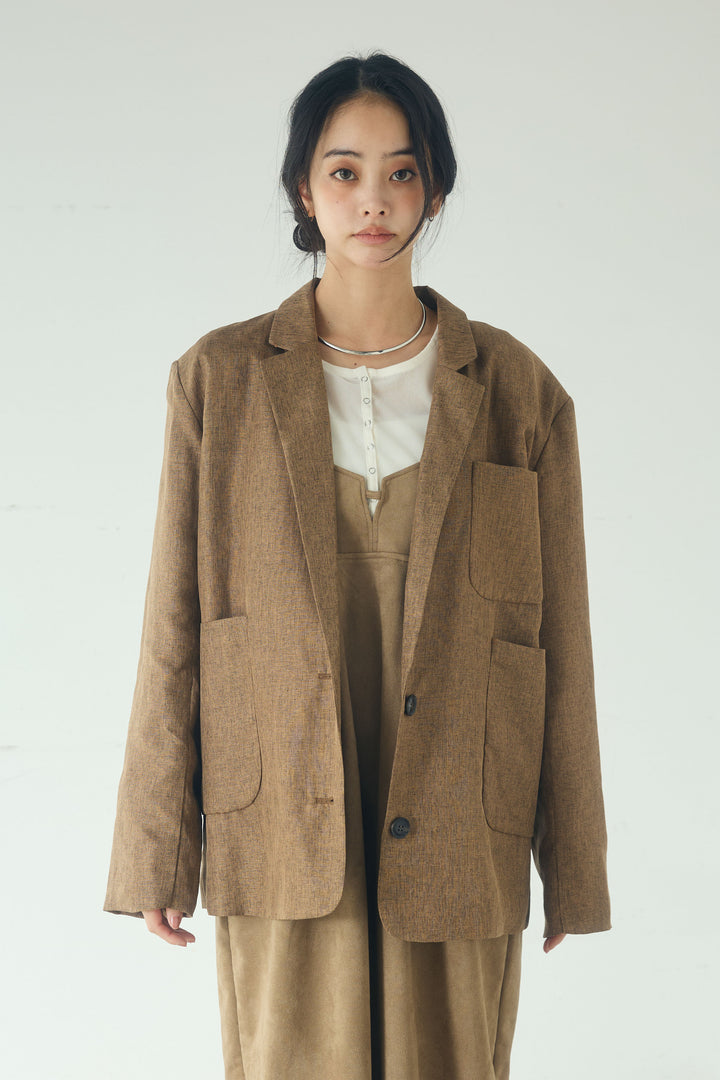 [SET]リネンライクテーラードジャケット+スエードポンチキャミワンピース(2set)